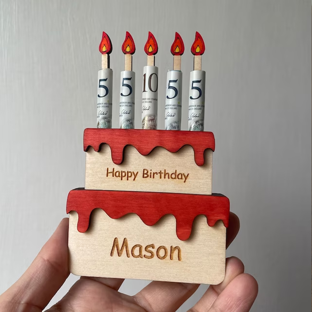 Personalized Birthday Money/Cash Holder, Cake Topper Wallet, Wooden Decorations Cash Stash Cake Surprise Envelope, Cool 21st Birthday Gift for Her/Him