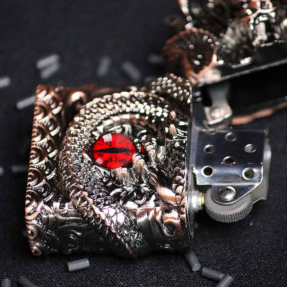 Armored Dragon Lighter, Detailed Emboss, Red Dragon Eyes, Fully Windproof, Refillable With Lighter Fluid, Gift For Him, Gift For Her