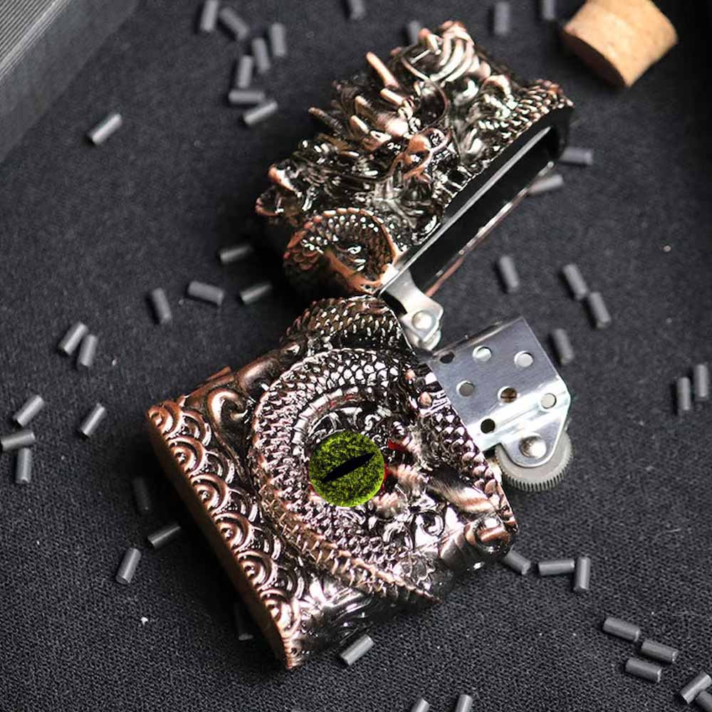 Armored Dragon Lighter, Detailed Emboss, Red Dragon Eyes, Fully Windproof, Refillable With Lighter Fluid, Gift For Him, Gift For Her