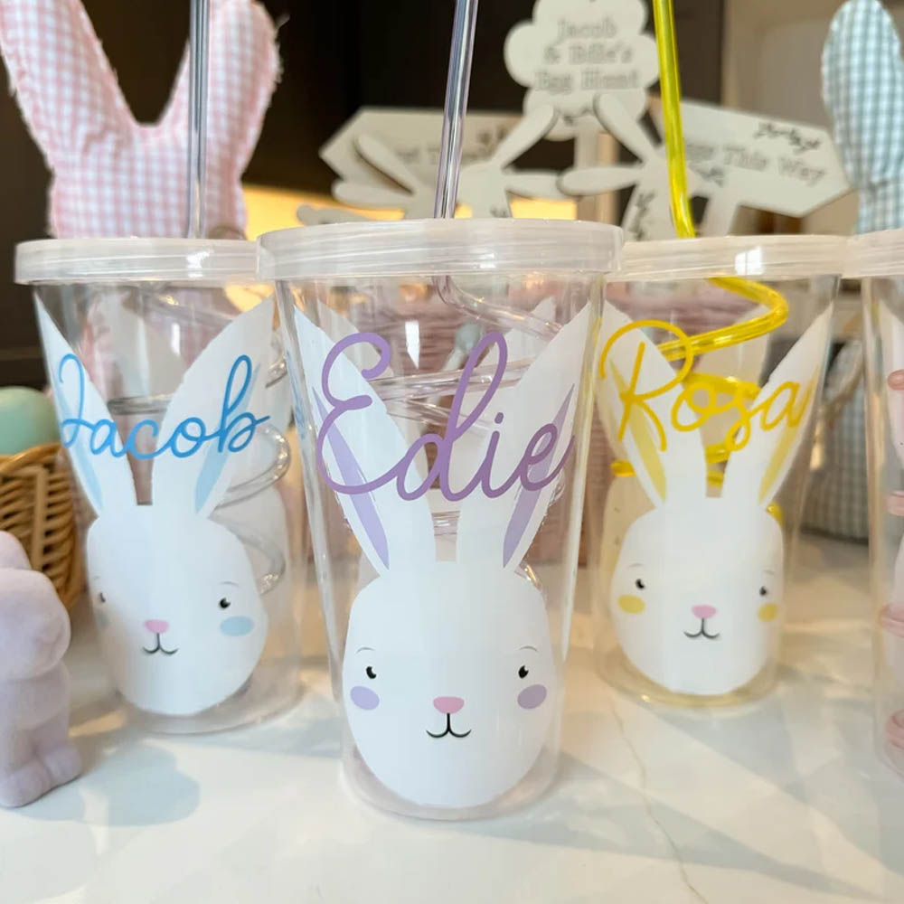 (Set of 2pcs)Personalized Easter Cold Cup, Kids Easter Gift, Easter Basket Filler, Kids Easter Egg Hunt Gift, Easter Bunny Gift