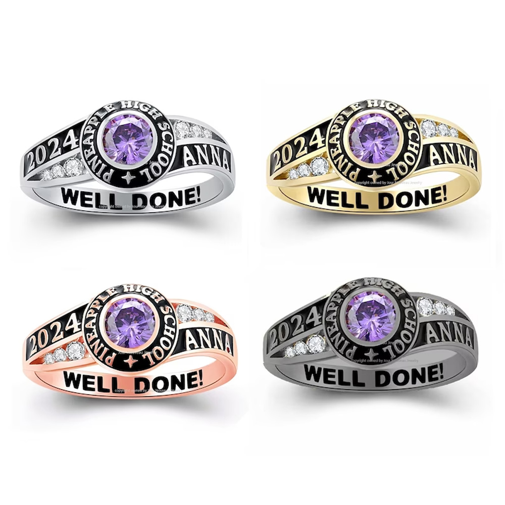 Personalized High School or College Graduation Rings with Name, Sterling Silver Jewelry with Birthstone of 2024, Commemorative Class Gift for Girl Woman