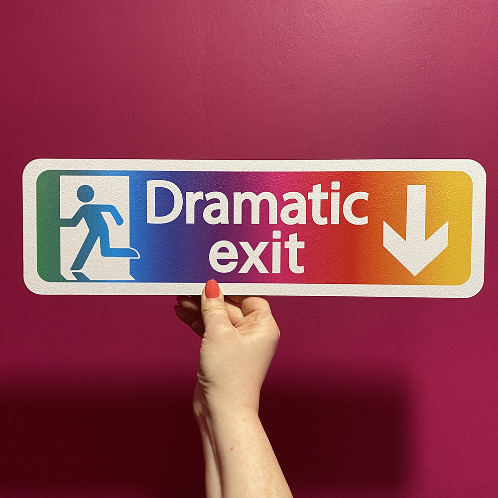 Dramatic Exit Sign, Wooden Wall Art for Bedrooms/Studios, Home Hallway Fun Party Decor, Gifts for Theater Drama Lovers, Gifts for Him/Her