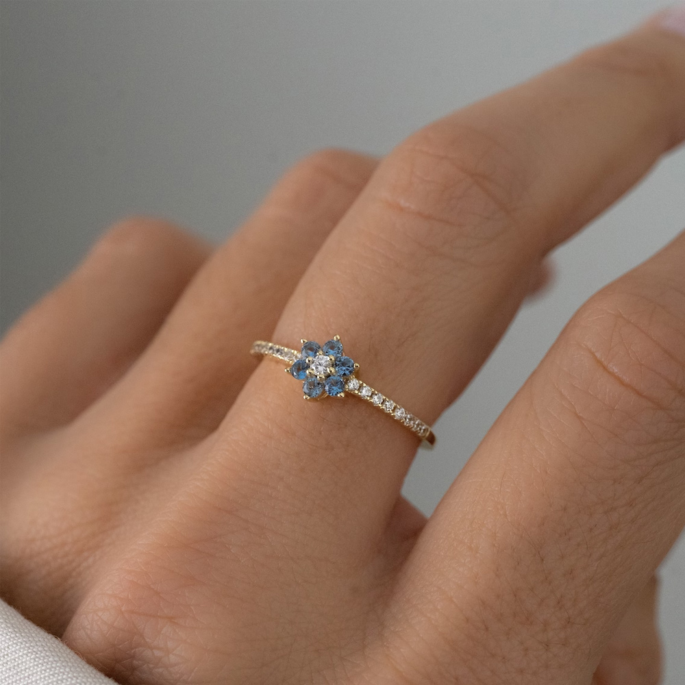 Personalized Dainty Flower Ring, Minimalist Birthstone Ring, Gift for Her
