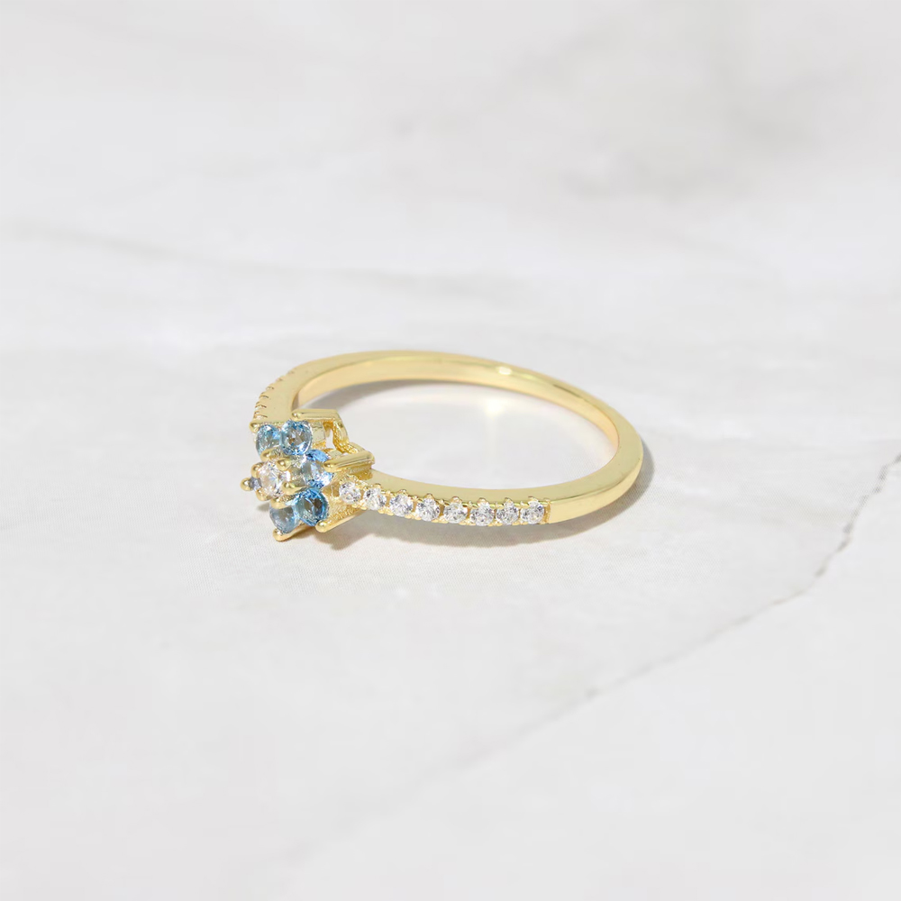 Personalized Dainty Flower Ring, Minimalist Birthstone Ring, Gift for Her