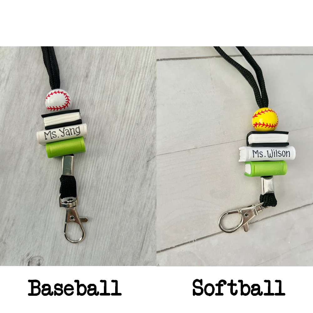 Personalized Name Teacher Lanyard, Wooden Ball Beads Lanyard, Gift for Basketball/Volleyball/Baseball/Soccer Coach, Gift for Gym Teacher