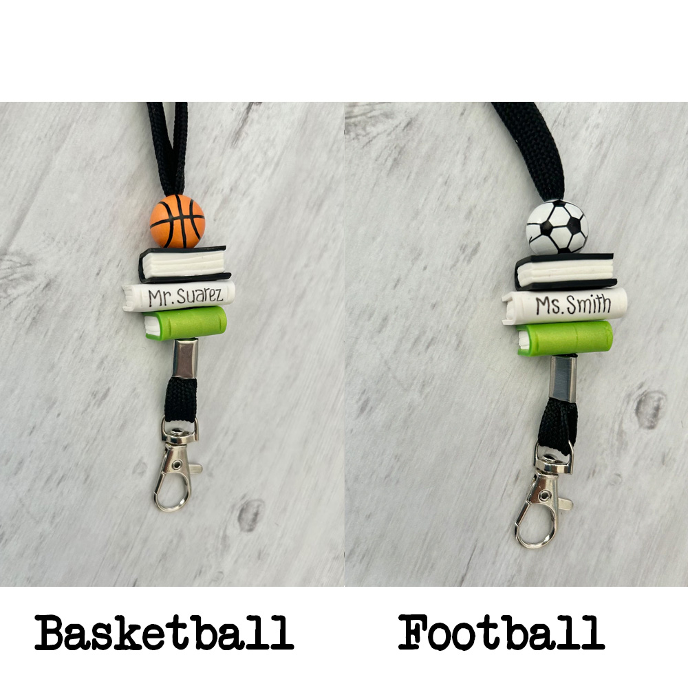 Personalized Name Teacher Lanyard, Wooden Ball Beads Lanyard, Gift for Basketball/Volleyball/Baseball/Soccer Coach, Gift for Gym Teacher