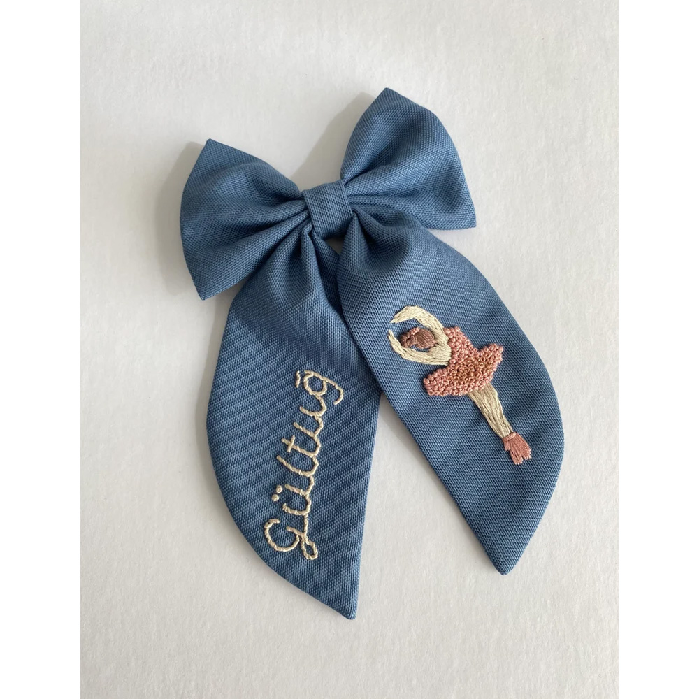 Custom Name Ballerina Hand Embroidered Hair Accessories, Multiple Color Bow Knot Hair Clips, Stylish Designed Hair Bows, Gift Clips for Her