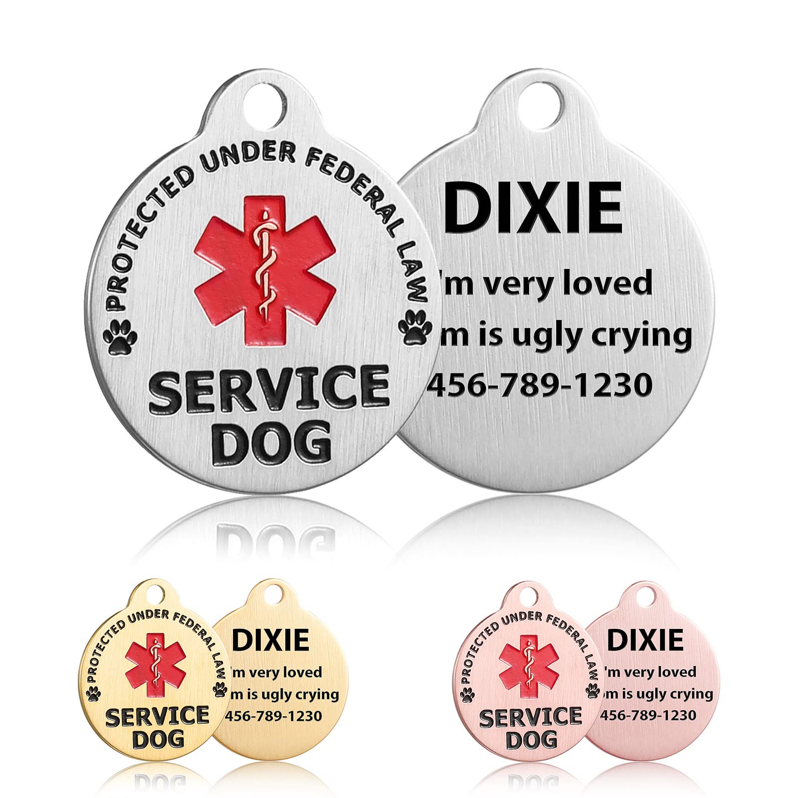 Custom Engraved Emotional Support Animal (ESA) and Service Dog & Cat ID Tag, Customized Info Engraved on Stainless Steel Tag for Therapy Pets, Personalized Laser Engraved Dog Collar Tag