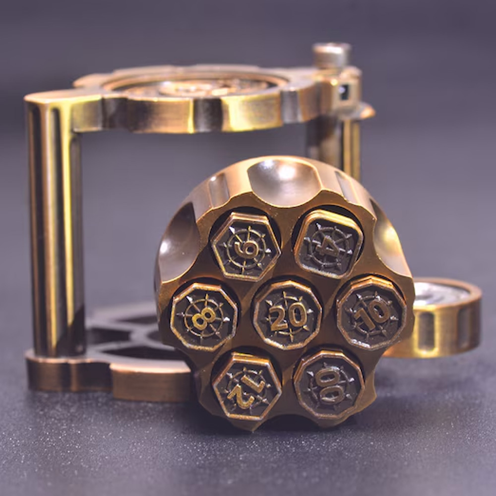 Revolver Bullet Dice Set, Unique 7 Piece Dice in Revolver Cylinder Casem, Weighted Metal Dice Set, Unique Dice
