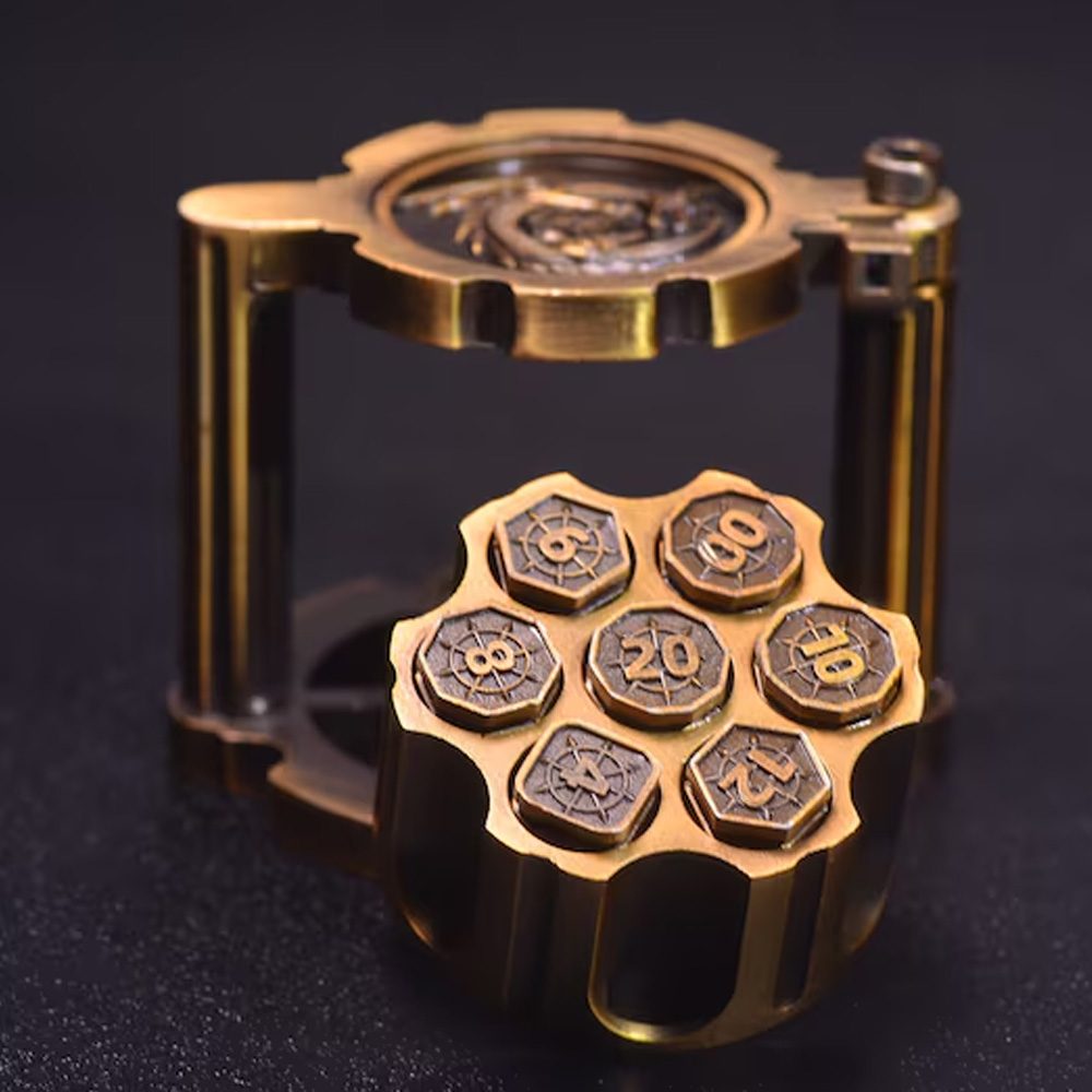 Revolver Bullet Dice Set, Unique 7 Piece Dice in Revolver Cylinder Casem, Weighted Metal Dice Set, Unique Dice