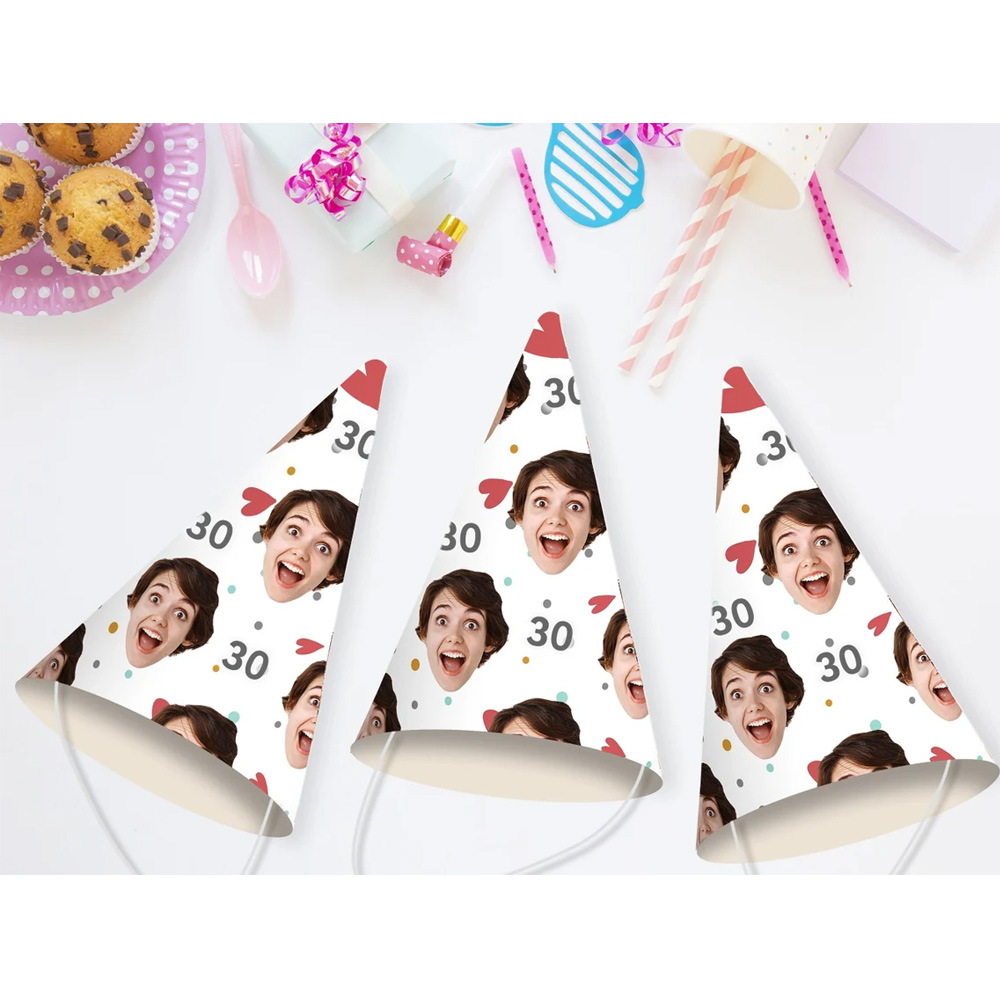 (Pack of 5) Personalized Photo Face Party Hats, Birthday Party Decorations, Paper Party Supplies Decor