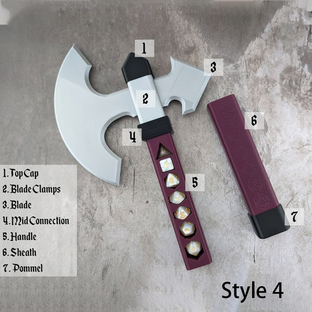 Dice Holding Sword, Customizable Color Scheme, Dice Included, 7-Die TTRPG Dice Set Storage, Optional Name Engraving