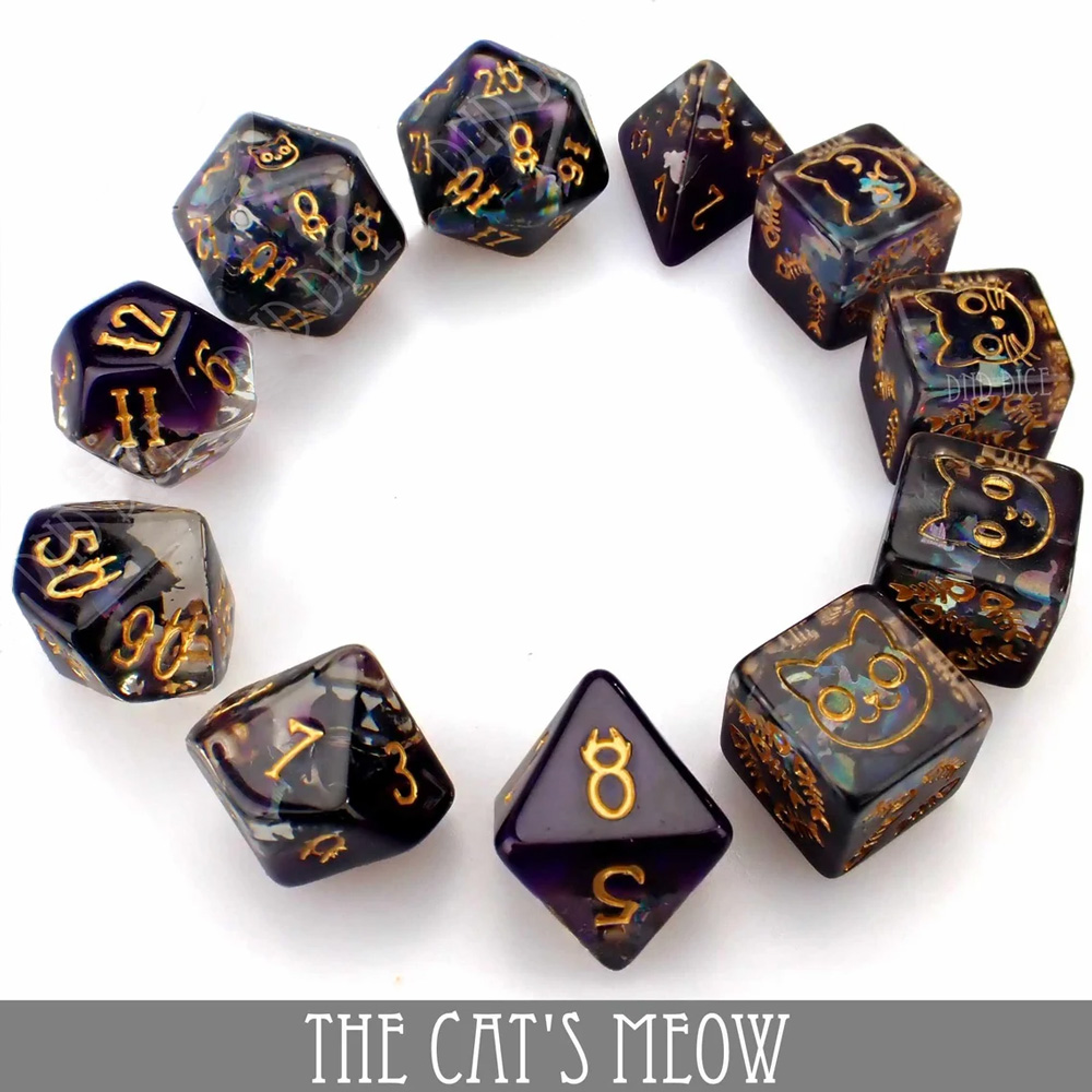 The Cat's Meow Exclusive 11 Dice Set, Kitty Cat Faces