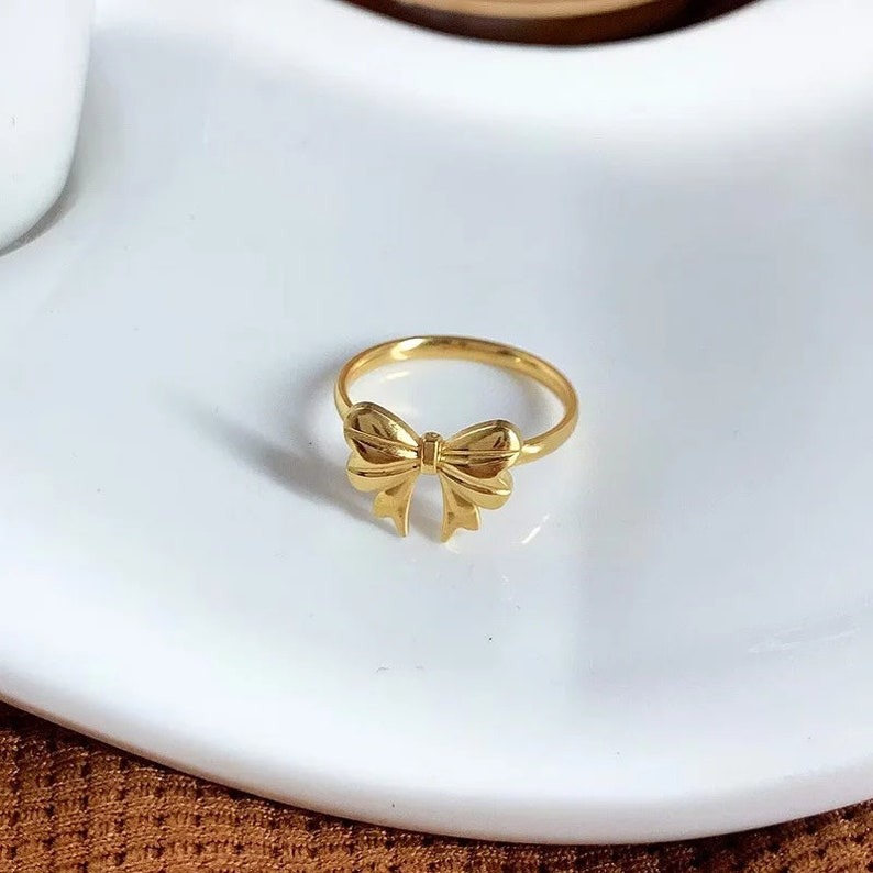 Ribbon Pinky Ring, Golden Coquette Bow Ring, Gift for Her
