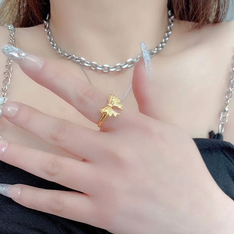 Ribbon Pinky Ring, Golden Coquette Bow Ring, Gift for Her
