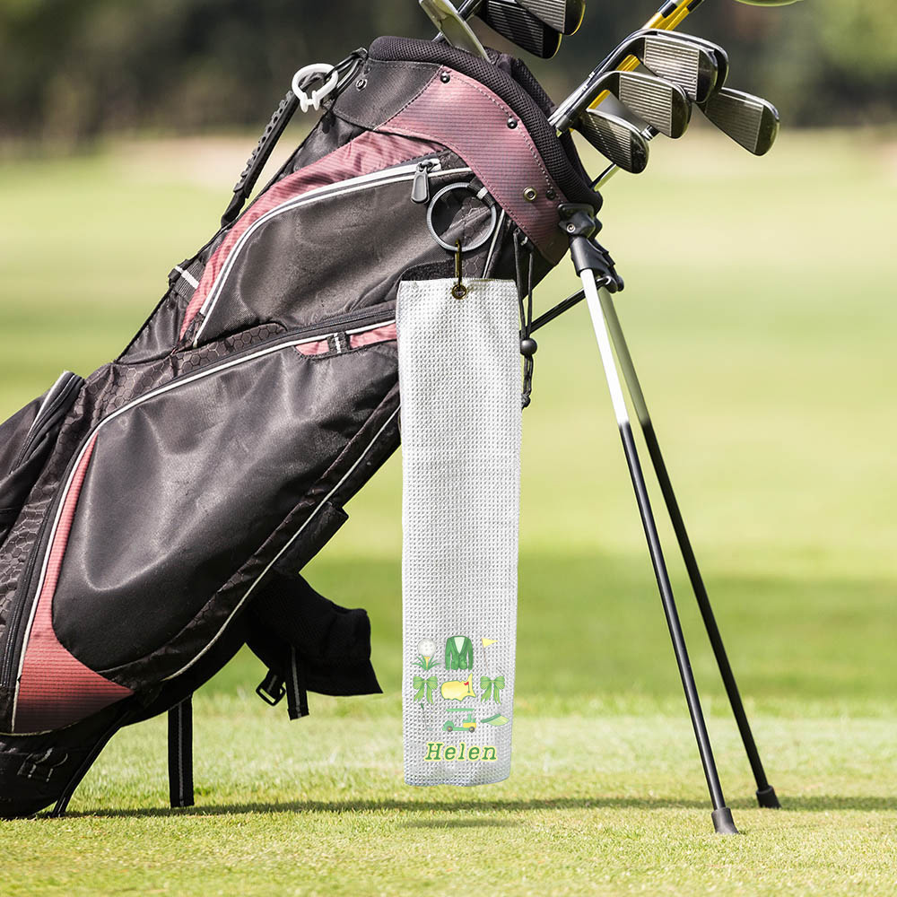 Personalized Masters Golf Tournament, Multi-Colored Golfing Clubs, Golf Waffle Towel Absorb Sweat with Hanging Clip, Gift for Golfer Golf Lovers