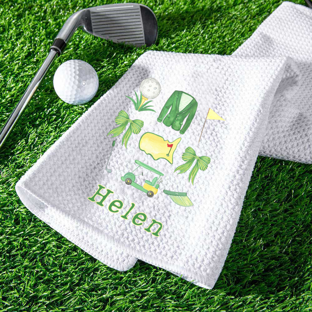 Personalized Masters Golf Tournament, Multi-Colored Golfing Clubs, Golf Waffle Towel Absorb Sweat with Hanging Clip, Gift for Golfer Golf Lovers