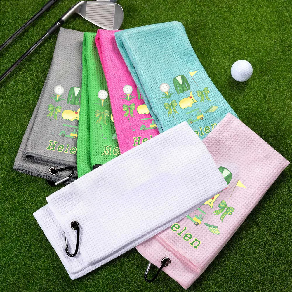 Personalized Masters Golf Tournament, Multi-Colored Golfing Clubs, Golf Waffle Towel Absorb Sweat with Hanging Clip, Gift for Golfer Golf Lovers