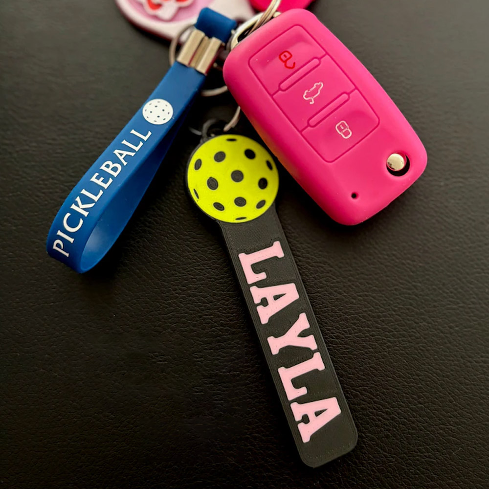 Personalized Pickleball Keychain, Available for Hanging on Your Bag or Your Keychain, 3D Printed Name Tag