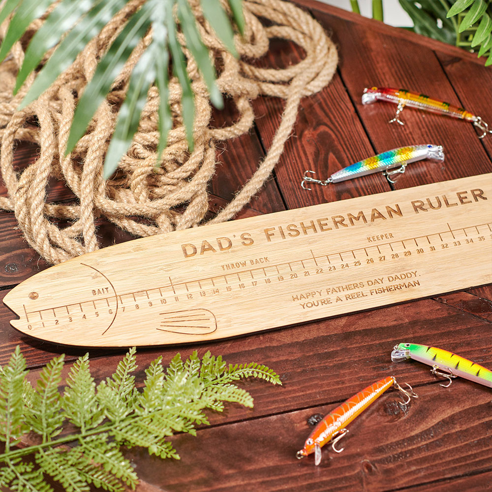 Personalized Bamboo Fisherman's Ruler, Custom Sea ​​Bass Shape Measurement Ruler, Fishing Wooden Ruler, Fishing Gifts for Men, Gifts for Fisherman
