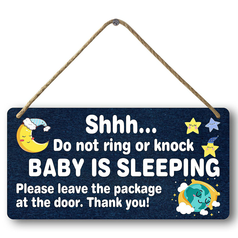 Baby Sleeping Signs with Rope, Please Do Not Ring Doorbell Sign, Please Remove Your Shoes Sign, Door Decoration, Gifts for Families with Children