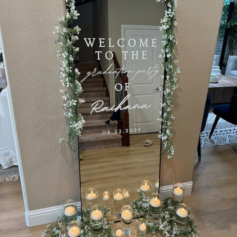 Personalized Wedding Mirror Decal Welcome Sign for Mirror, Acrylic and Cardboard, Wedding Ceremony Graduation Birthday Baby Bridal Shower Bachelorette Party Reception Decor