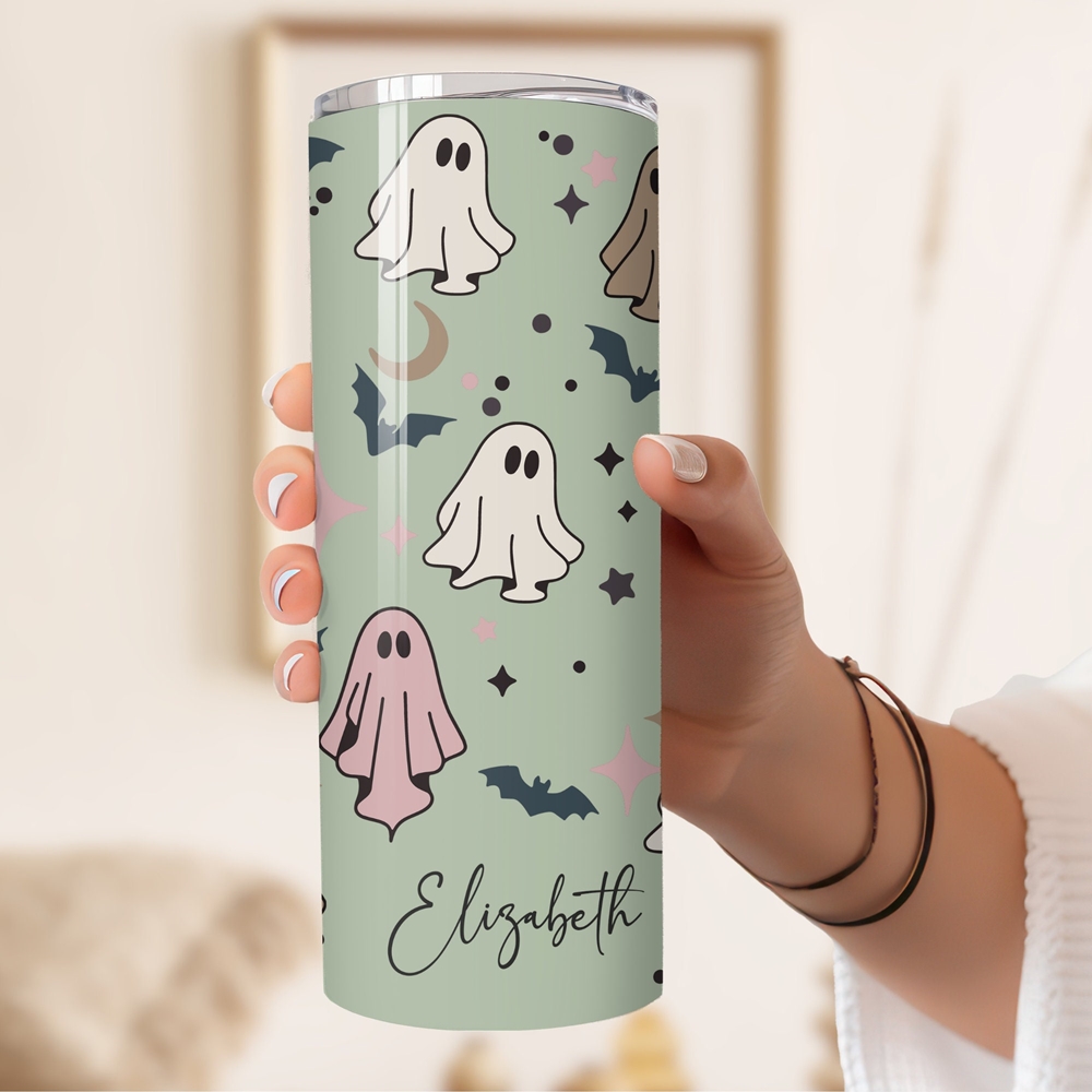 Personalized Halloween Ghost Tumbler with Name, Spooky Ghost Travel Cup, Custom Halloween Tumbler, Gift for Halloween