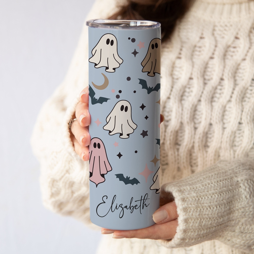 Personalized Halloween Ghost Tumbler with Name, Spooky Ghost Travel Cup, Custom Halloween Tumbler, Gift for Halloween
