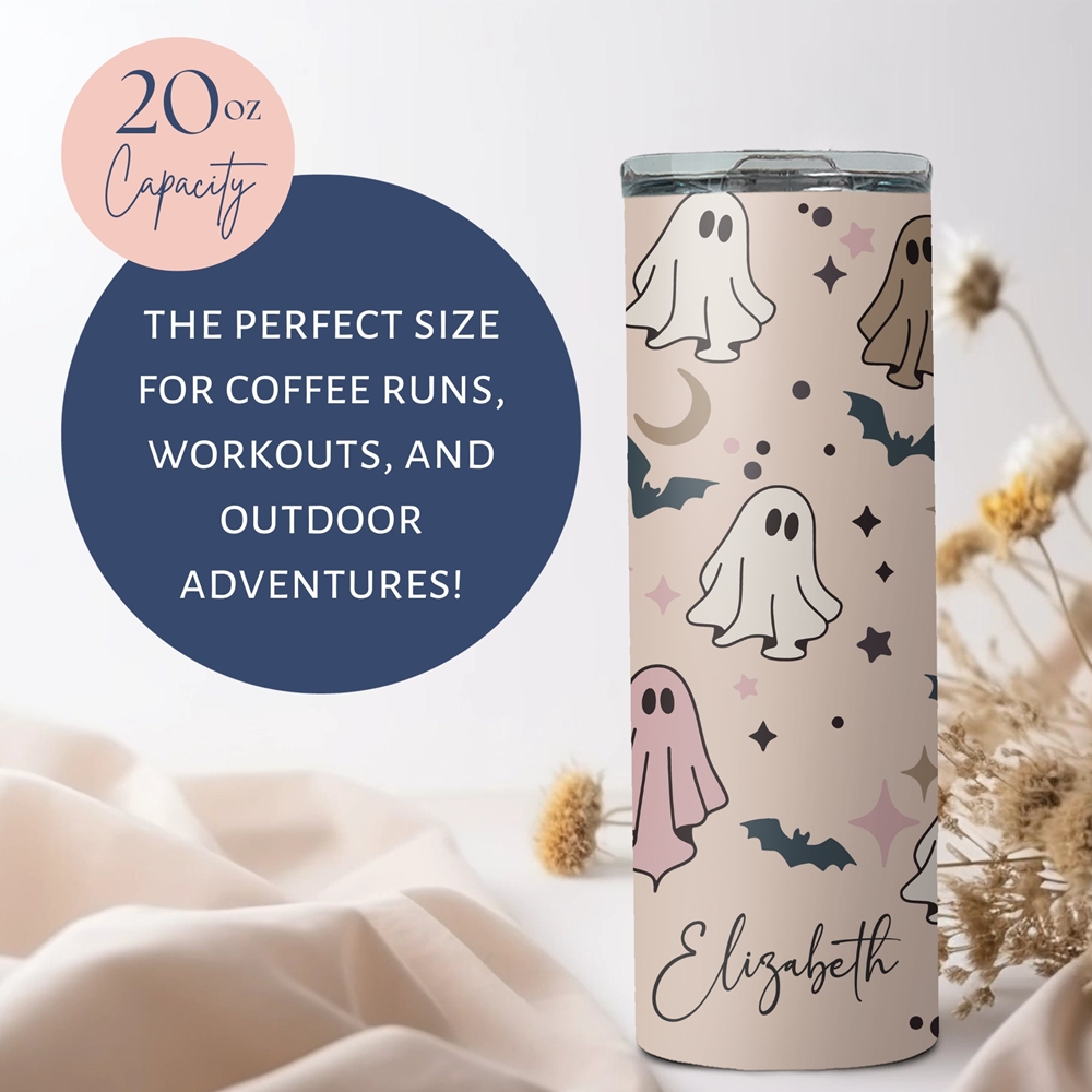 Personalized Halloween Ghost Tumbler with Name, Spooky Ghost Travel Cup, Custom Halloween Tumbler, Gift for Halloween