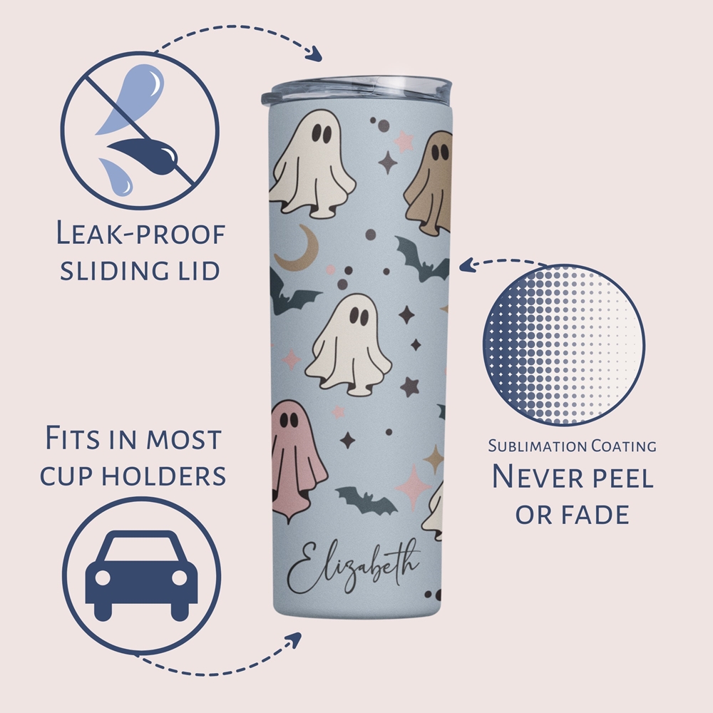 Personalized Halloween Ghost Tumbler with Name, Spooky Ghost Travel Cup, Custom Halloween Tumbler, Gift for Halloween