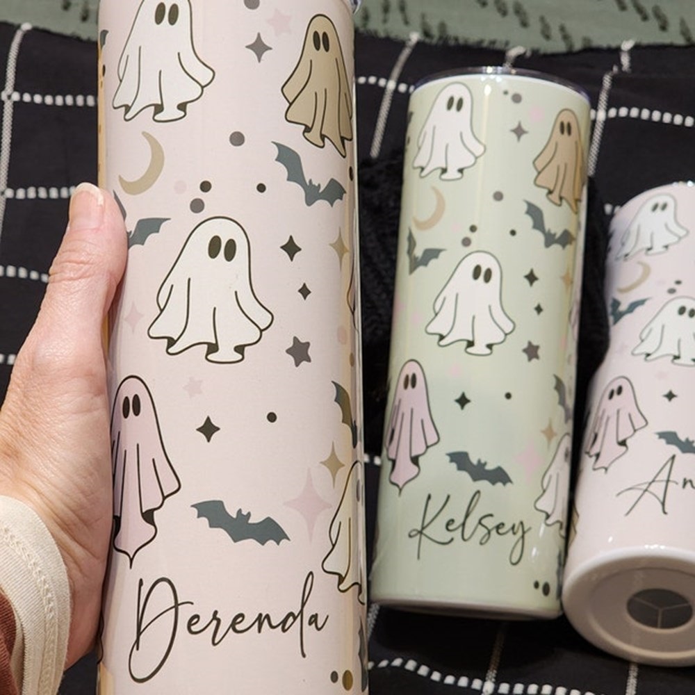 Personalized Halloween Ghost Tumbler with Name, Spooky Ghost Travel Cup, Custom Halloween Tumbler, Gift for Halloween
