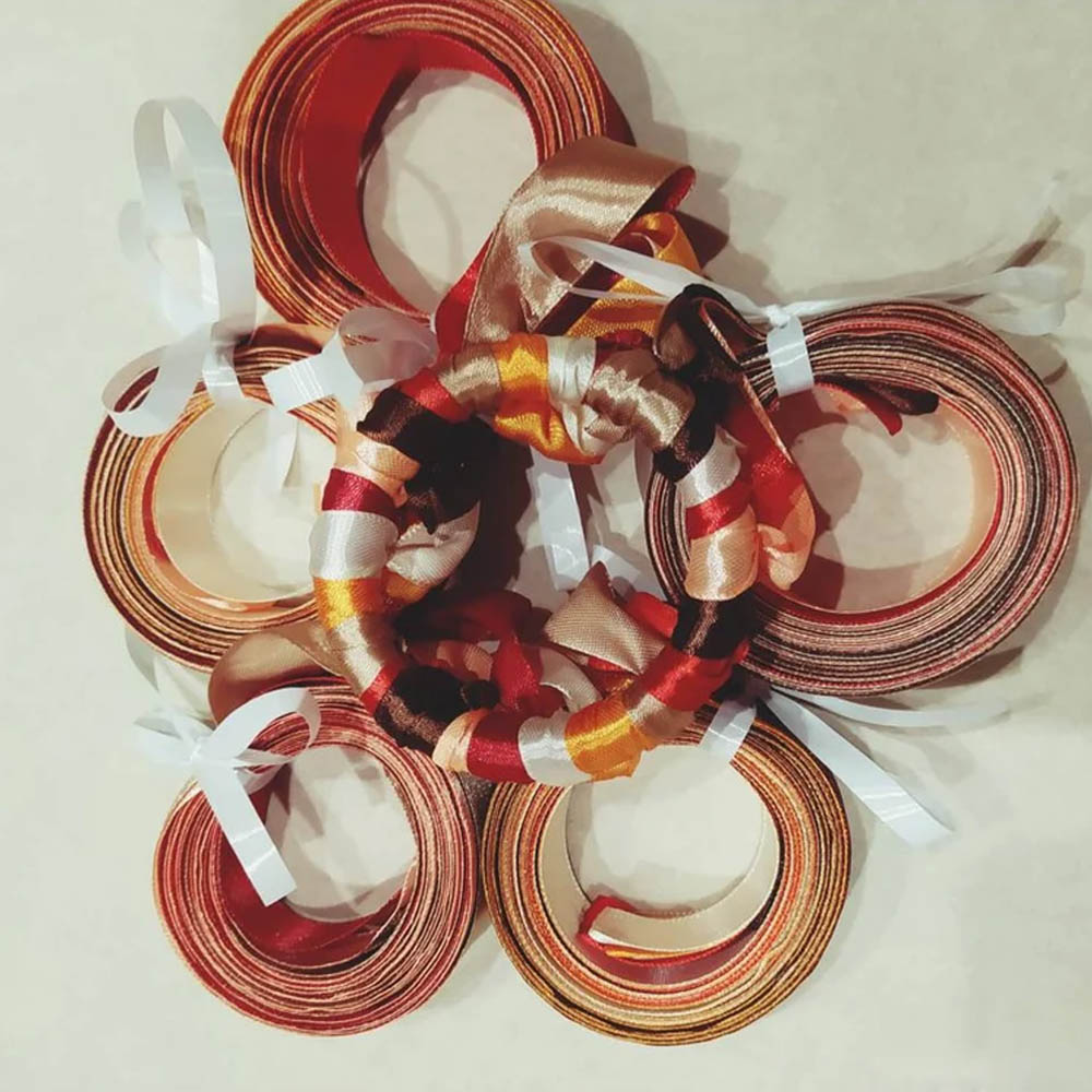 Personalized Round Bridal Bouquet, Round Ritual of Ribbons, Satin&Polyester, Ribbon Bracelet