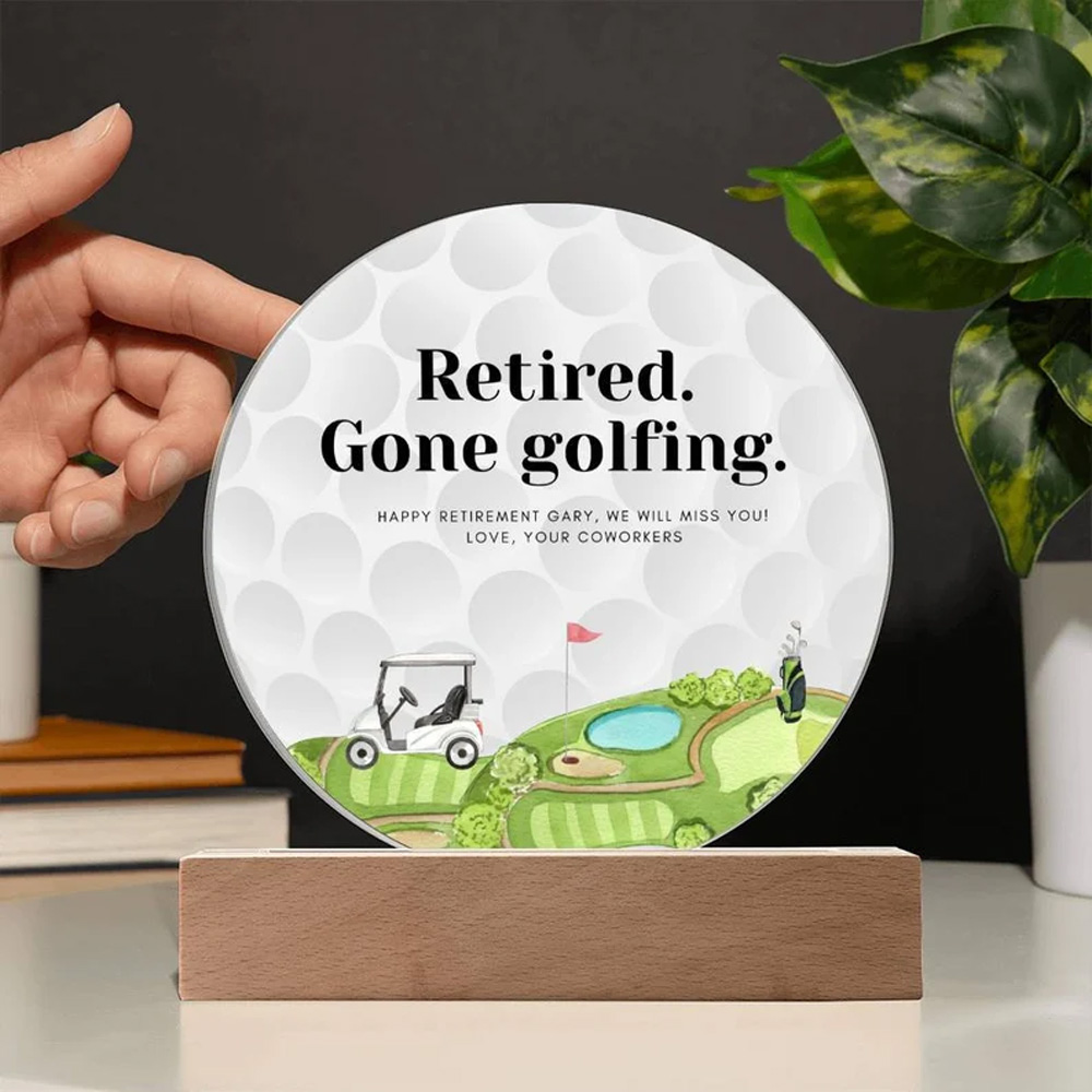 Golf Ball Acrylic Plaque, Retirement Gift, Golf Gift for Men, Acrylic Stand, Golf Decor, Coworker Gift, Leaving Gift, Acrylic Night Light