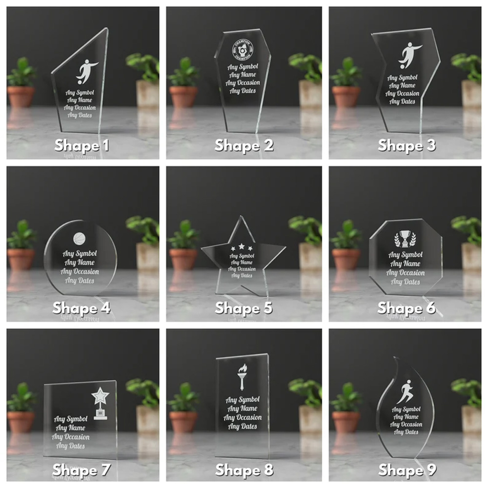 Personalised Glass Award Trophy Award Plaque, Various Trophies and Styles