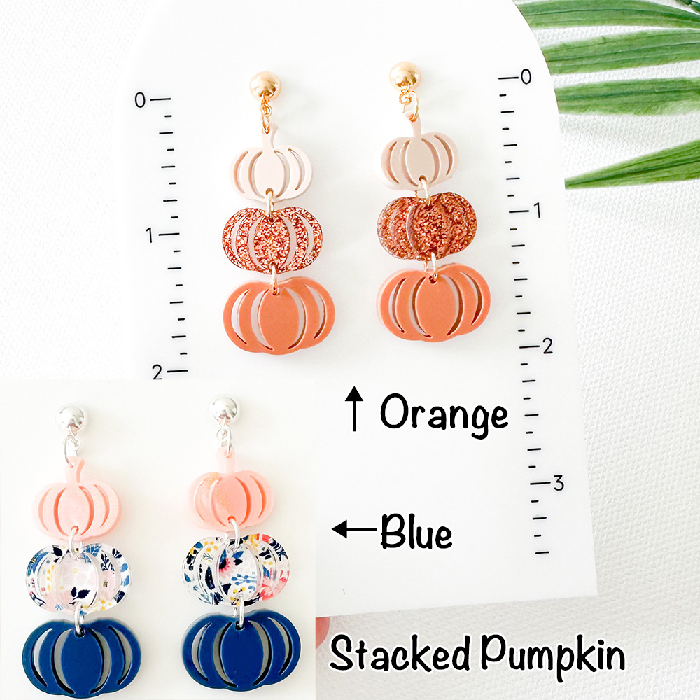 Halloween Acrylic Earrings, Cute Colorful Acrylic Stacked Pumpkin/Bat /Skeleton Cat/Candy Corn Earrings, Gift for Her