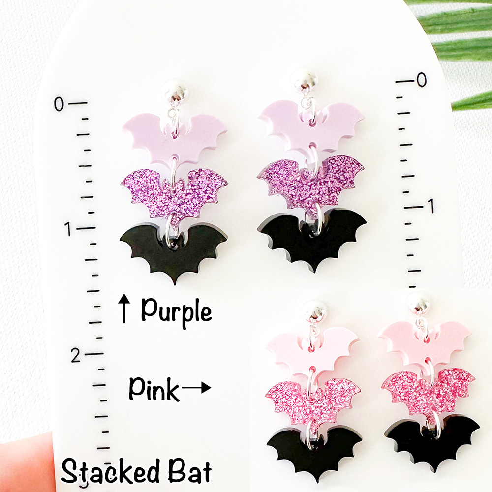 Halloween Acrylic Earrings, Cute Colorful Acrylic Stacked Pumpkin/Bat /Skeleton Cat/Candy Corn Earrings, Gift for Her