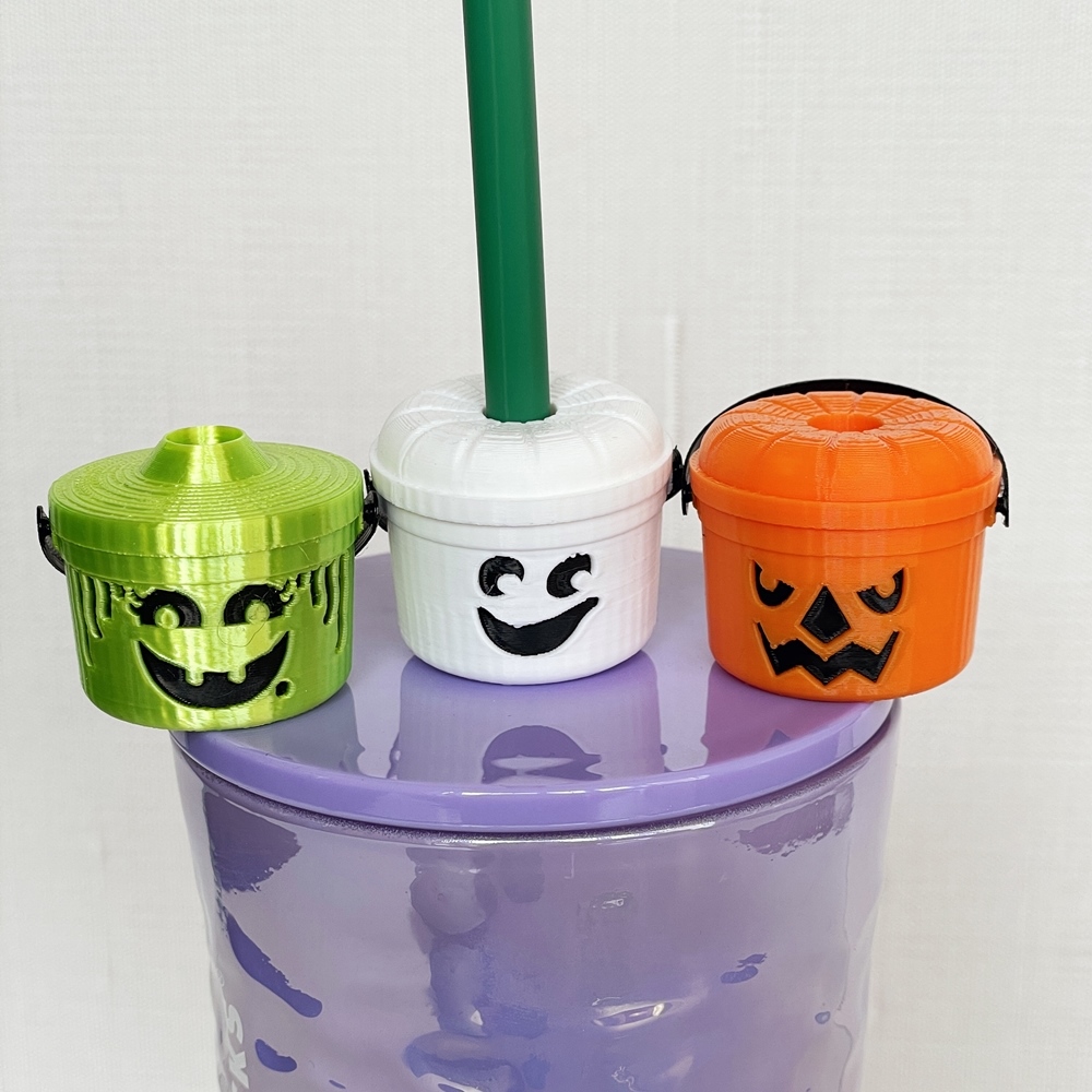 Custom 3D Printed Tumbler Straw Toppers, Ghost Pumpkin Witch Halloween Boo Buckets, Vintage 1986 Halloween Gift