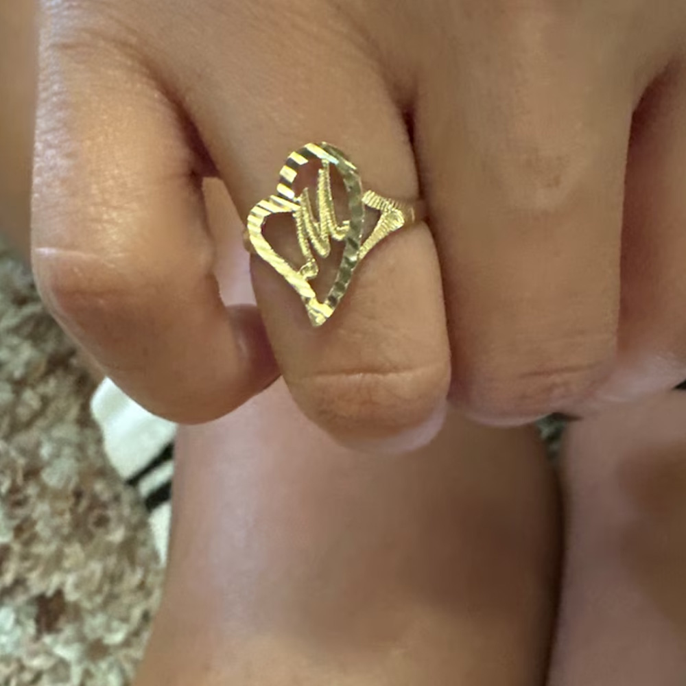 Personalized Slanted Heart Initial Ring, Gift for Her