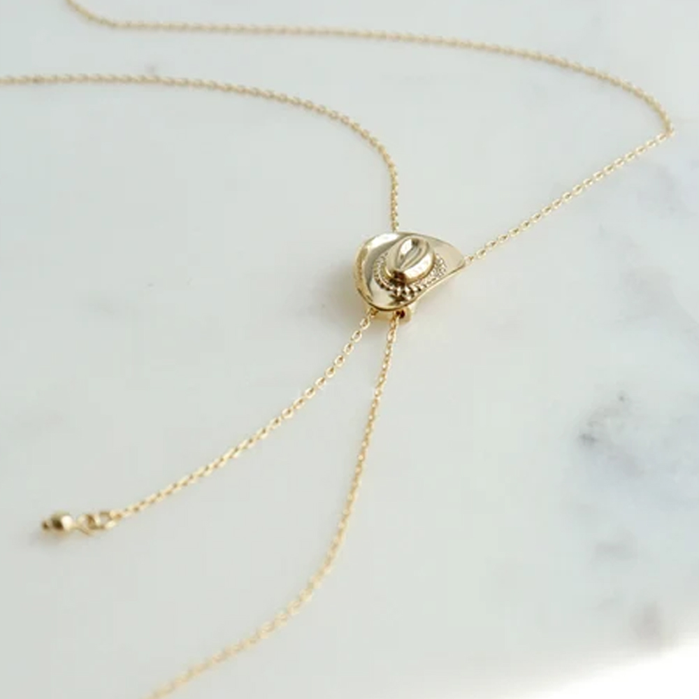 Personalized Initial Adjustable Cowboy Hat Pendant Necklace, Western Glam, Dainty Country Jewelry, Minimal Jewelry, Bridesmaid Gift, Gift for Her