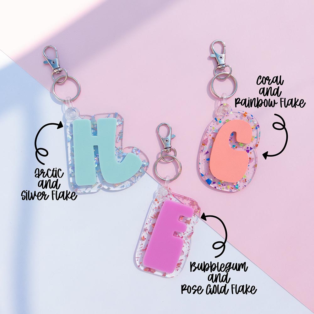 Retro Letter Backpack Tag, Acrylic Bag Tag, Diaper Bag Tag, Groovy Lunch Box Tag, Initial Keychain, Kid's Luggage Tag, Glitter Keychain
