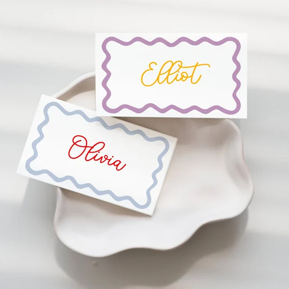 Personalized Colorful Curvy Place Cards for Table Setting, Setting Name Card for Buffet Party, Reserved Table Sign, Wedding Stuff Essential Accessories