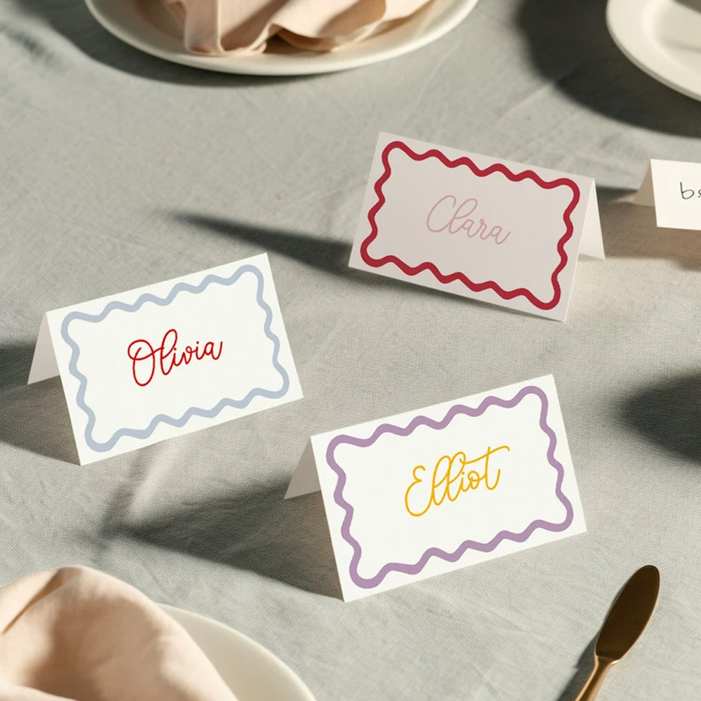 Personalized Colorful Curvy Place Cards for Table Setting, Setting Name Card for Buffet Party, Reserved Table Sign, Wedding Stuff Essential Accessories