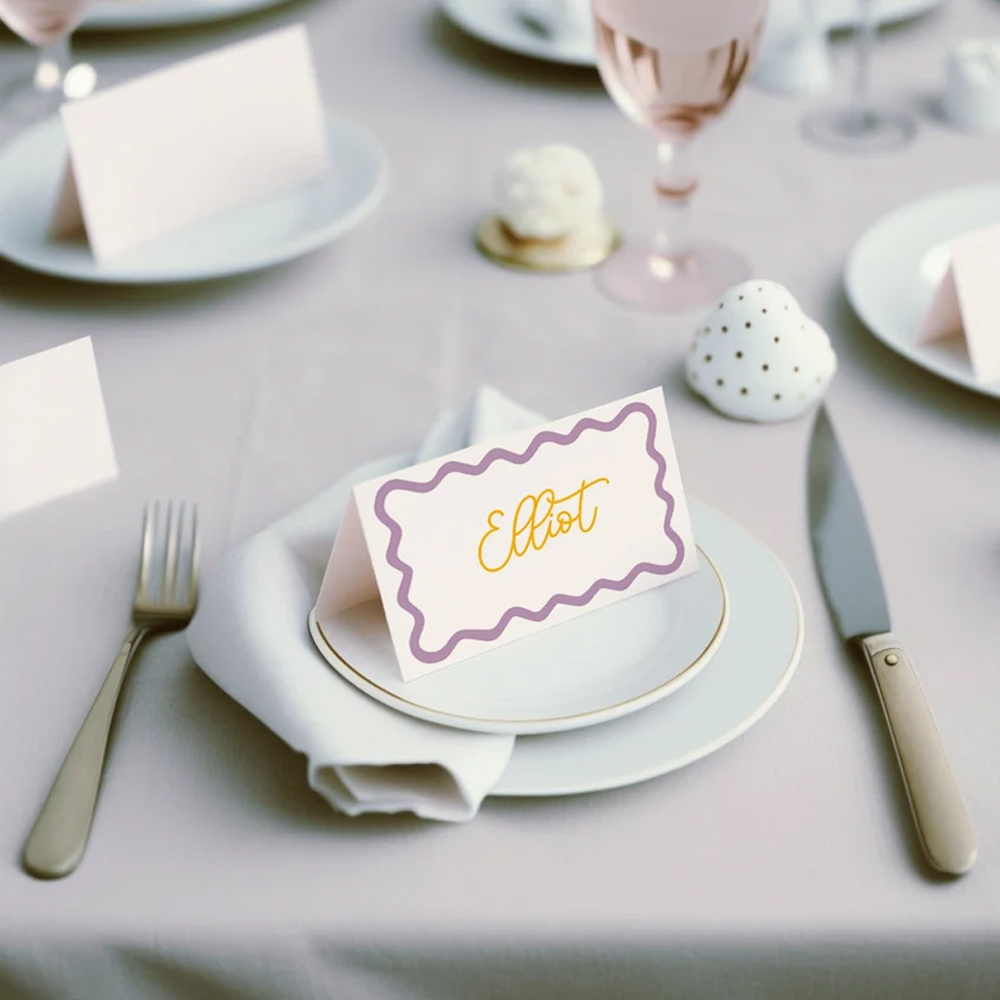 Personalized Colorful Curvy Place Cards for Table Setting, Setting Name Card for Buffet Party, Reserved Table Sign, Wedding Stuff Essential Accessories