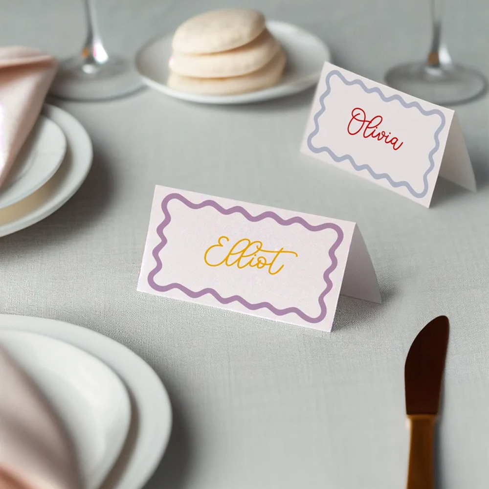 Personalized Colorful Curvy Place Cards for Table Setting, Setting Name Card for Buffet Party, Reserved Table Sign, Wedding Stuff Essential Accessories