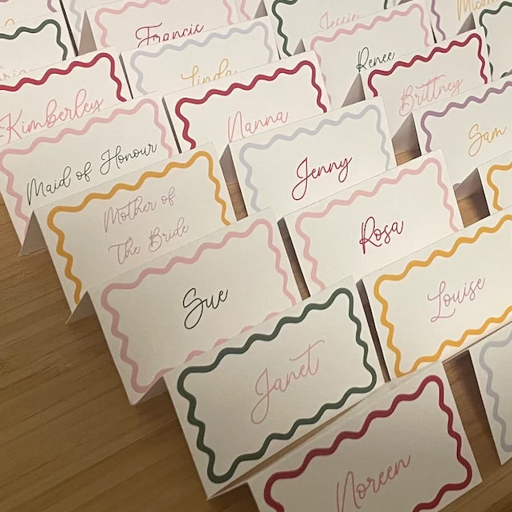 Personalized Colorful Curvy Place Cards for Table Setting, Setting Name Card for Buffet Party, Reserved Table Sign, Wedding Stuff Essential Accessories