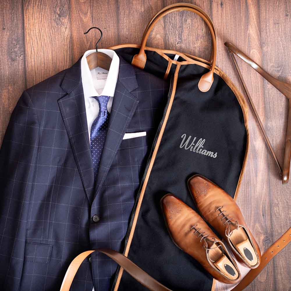 Groomsmen Gift Custom Name Suit Bag, Leather Handle Garment Bag, Gift for Groomsmen, Father of Groom, Canvas Suit Bag, Monogrammed Suit Bag