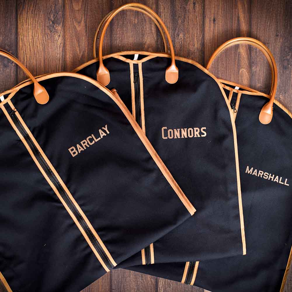 Groomsmen Gift Custom Name Suit Bag, Leather Handle Garment Bag, Gift for Groomsmen, Father of Groom, Canvas Suit Bag, Monogrammed Suit Bag