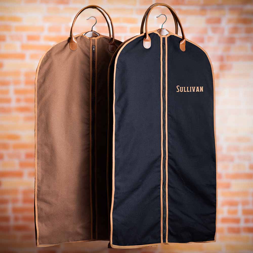 Groomsmen Gift Custom Name Suit Bag, Leather Handle Garment Bag, Gift for Groomsmen, Father of Groom, Canvas Suit Bag, Monogrammed Suit Bag
