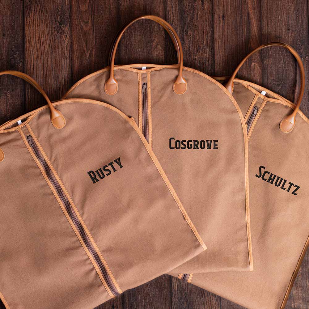 Groomsmen Gift Custom Name Suit Bag, Leather Handle Garment Bag, Gift for Groomsmen, Father of Groom, Canvas Suit Bag, Monogrammed Suit Bag