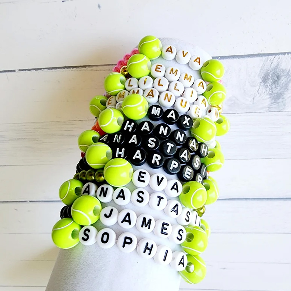 Custom Name Bracelet with Tennis Ball, Personalized Sports Bracelet, Tennis Jewelry, Game Day, Tennis Bracelet, Tennis Gift, Tennis Mom